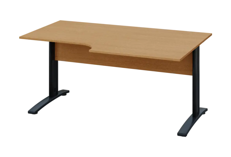 ERK 18 - 168 stůl kancelářský, rohový, pravý, kovová podnož černá, deska 18 mm, široký 1600 mm, buk Royal